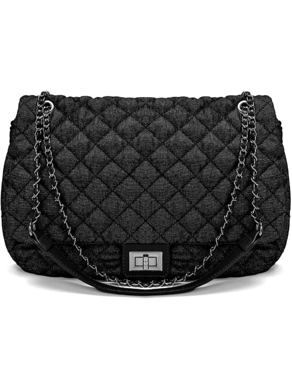 Quilted Denim Hobo Bag | Vintage Washed Jean Purse with Chain Strap for Women